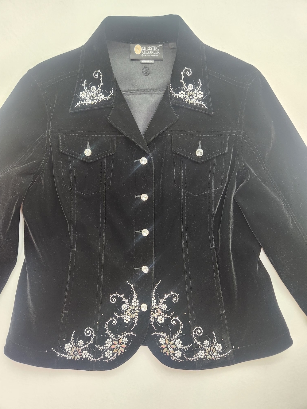 Vintage Black Velvet Embroidered Jacket Whimsigoth Boho Beaded Jacket SZ L - Picture 5 of 16
